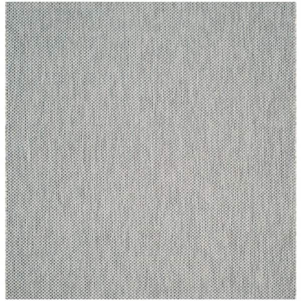 Courtyard Gray/Navy 8 ft. x 8 ft. Solid Distressed Indoor/Outdoor Patio  Square Area Rug