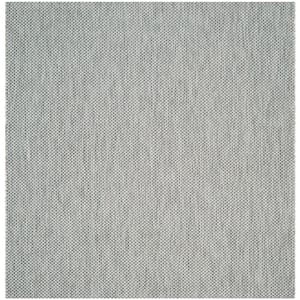 Courtyard Gray/Navy 9 ft. x 9 ft. Coastal Solid Distressed Indoor/Outdoor Patio Square Area Rug