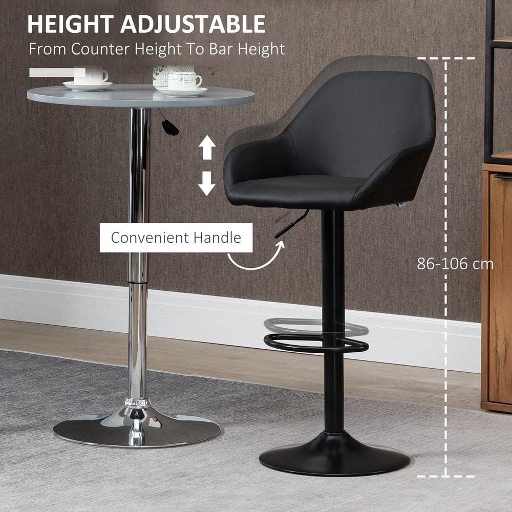 Swivel 58cm Adjustable Black Metal Bar Stools with Footrest - Set of 2