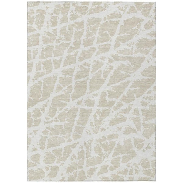 HomeRoots Beige and Ivory 3 ft. x 5 ft. Abstract Indoor / Outdoor Area Rug