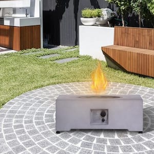 30 in. W x 11 in. H Square Concrete Propane Gray Fire Pit with Waterproof Cover and Lava Rock