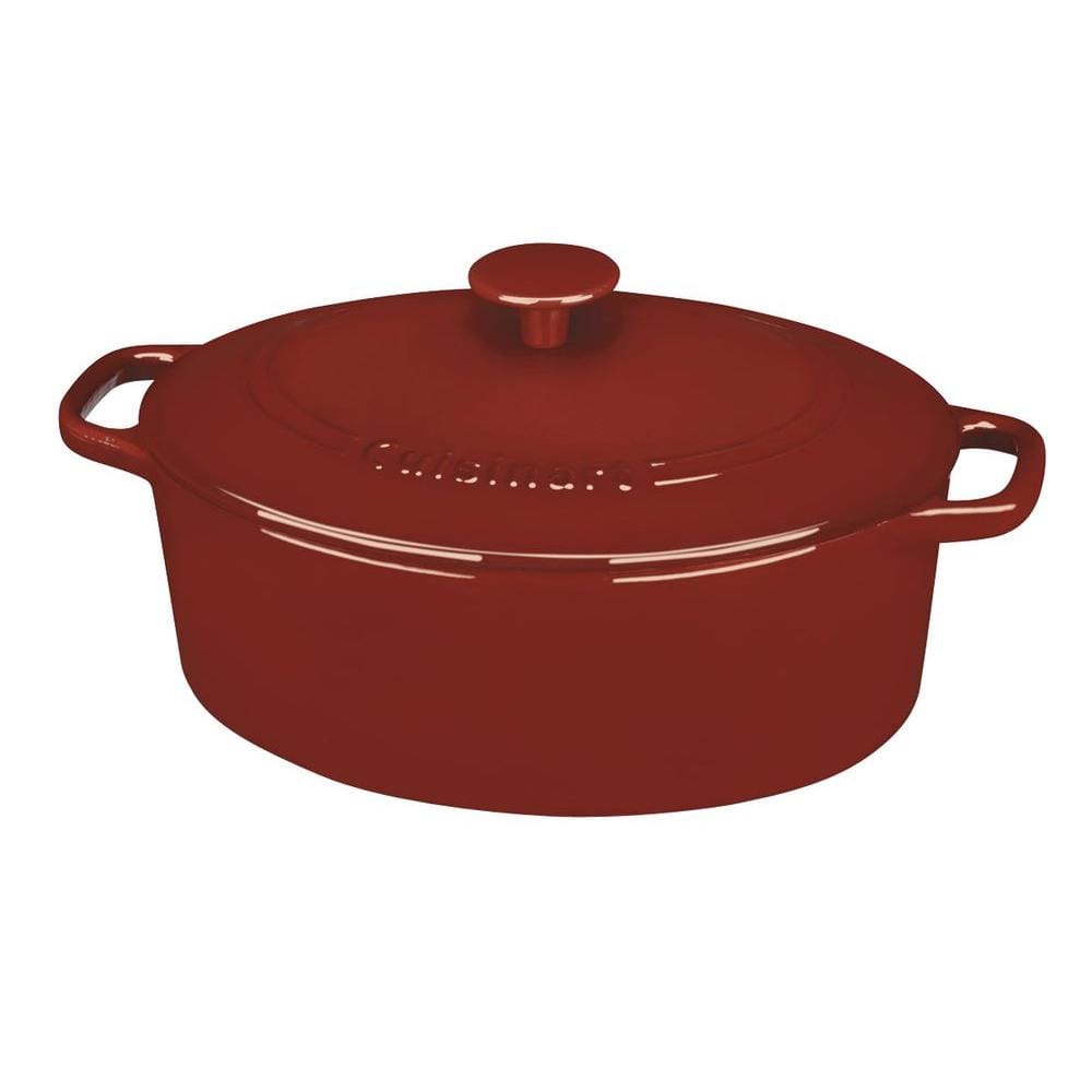 Cuisinart Chef's Classic 5.5 qt. Oval Cast Iron Dutch Oven in Cardinal Red  with Lid CI75530CR - The Home Depot