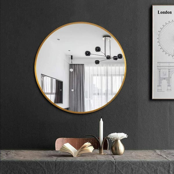 Vera 28 in. x 28 in. Modern Round Framed Rose Gold Wall Mount Vanity Mirror