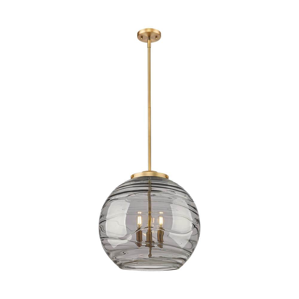Athens Deco Swirl 180-Watt 3-Light Brushed Brass Shaded Mini Pendant Light with Tinted Glass Shade price history on PriceWatchPro