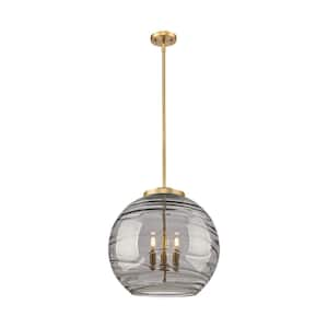 Athens Deco Swirl 180-Watt 3-Light Brushed Brass Shaded Mini Pendant Light with Tinted Glass Shade