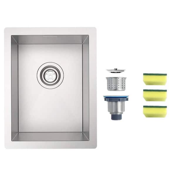 14 x 18 in. Undermount Single Bowl 16-Gauge Brushed Nickel Stainless Steel Kitchen Sink with Strainer