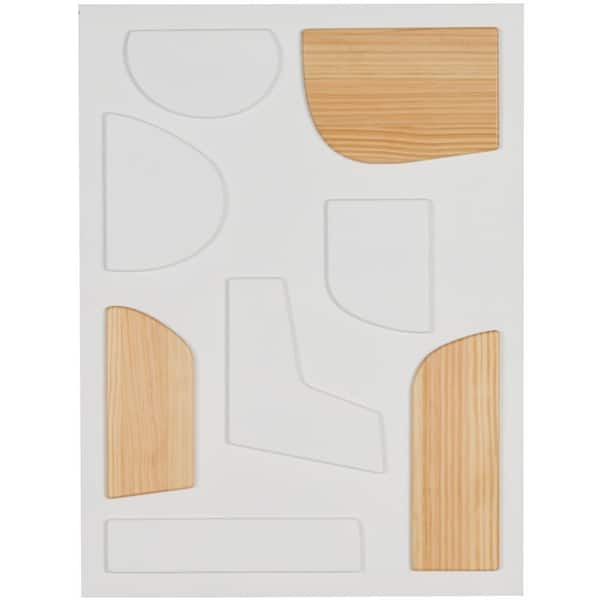 Litton Lane 24 in. x 32 in. Wood White Dimensional Art Deco Shapes Geometric Wall Art Decor with Brown Accents