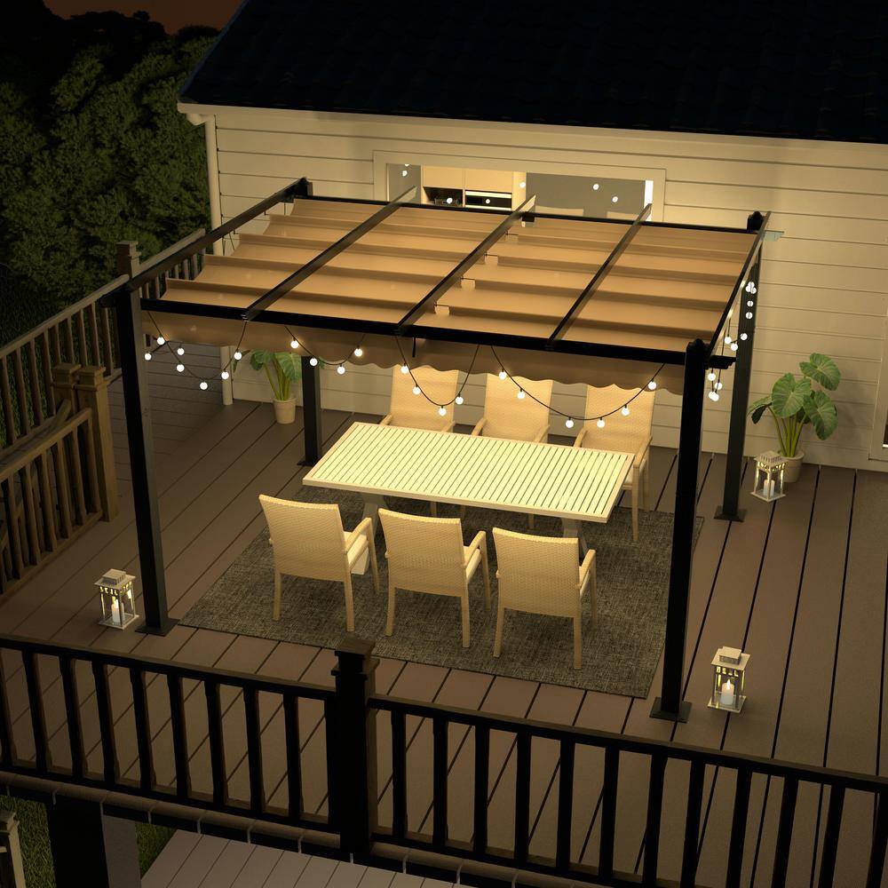 10x10 Beige Aluminum Patio Pergola with Retractable Canopy