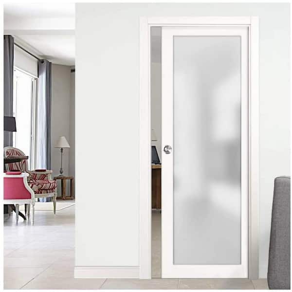 18 in. x 84 in. 1-Panel White Finished Solid Wood Sliding Door with Pocket Hardware