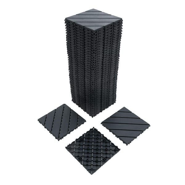 12 in. x 12 in. Plastic Gray Square Pattern Interlocking Floor Outdoor Patio Deck All-Weather Tiles (44-Pack)