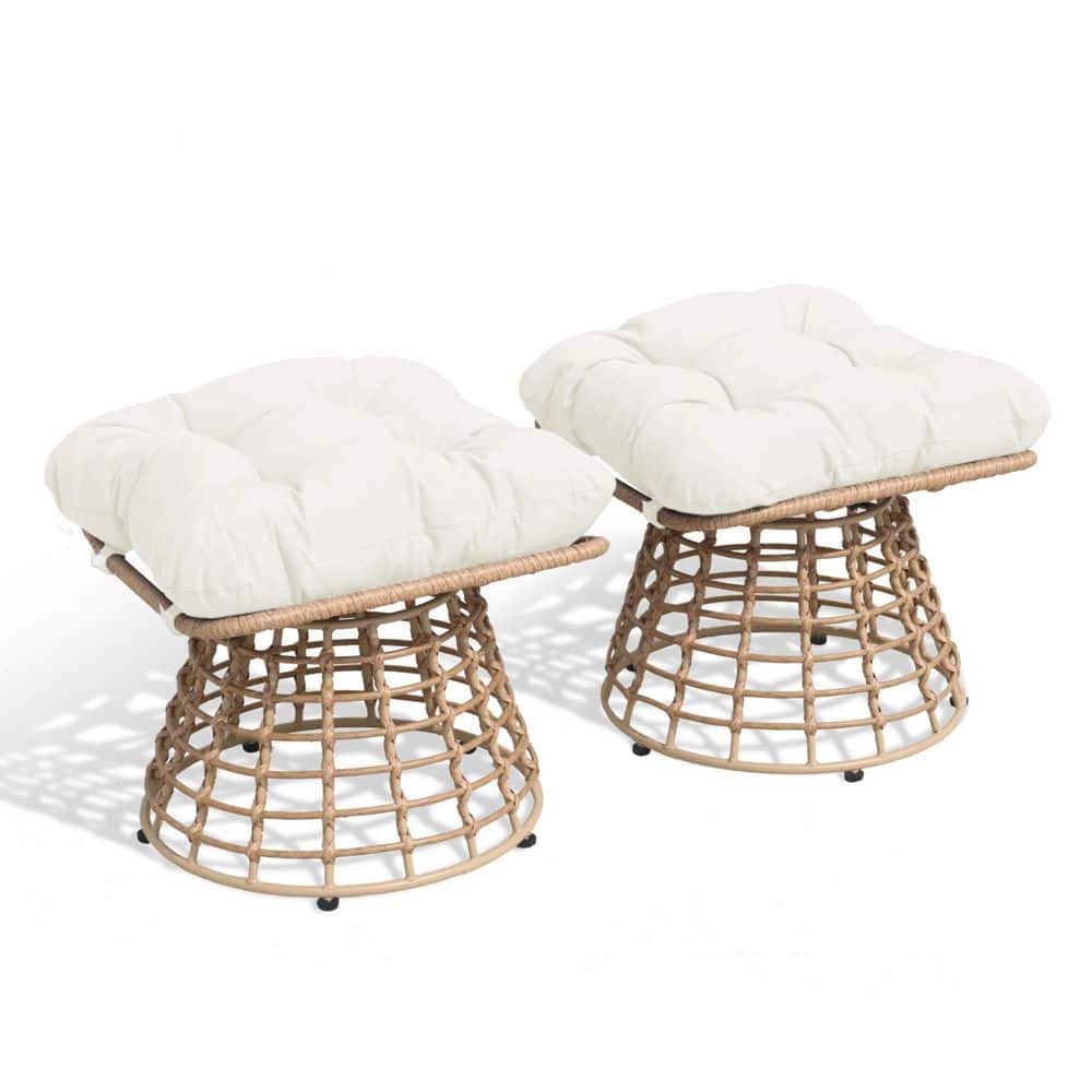 Set of 2 Wicker Outdoor Ottoman,360° Rotatable PE Rattan