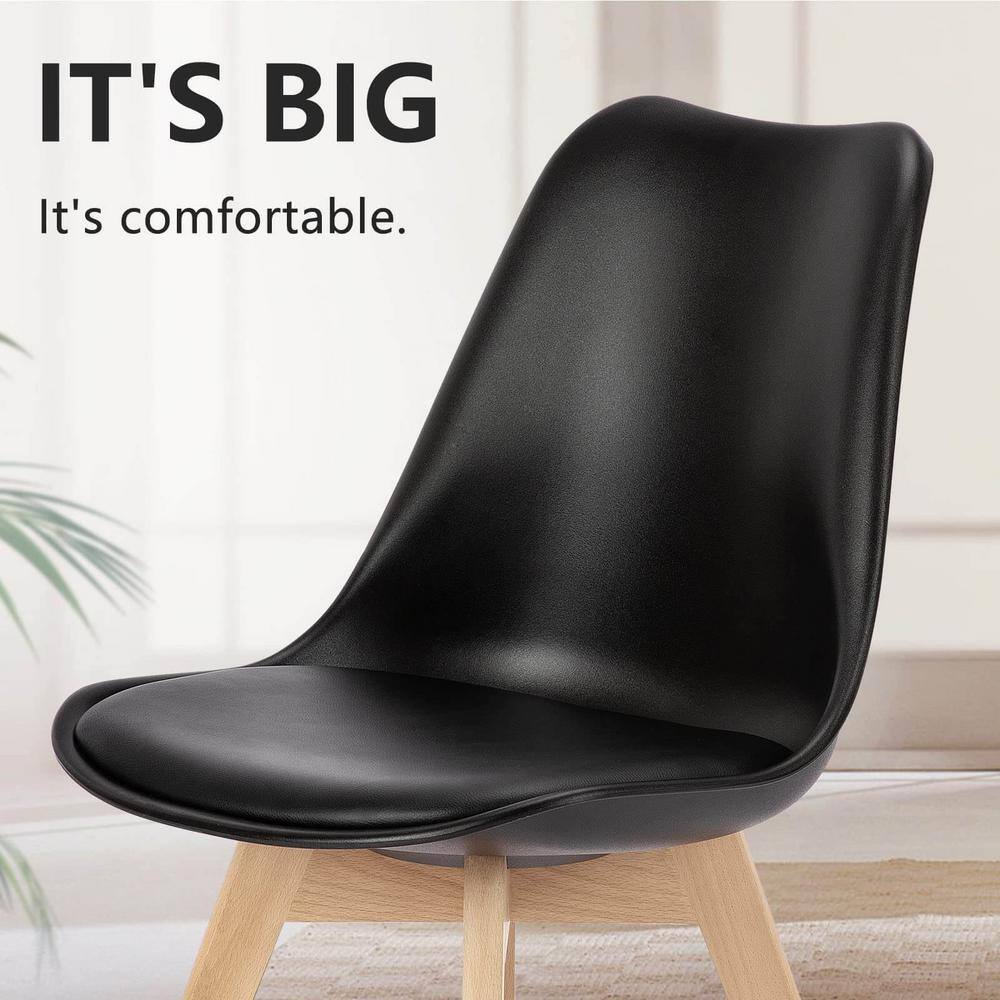 Black Faux Leather Upholstered Dining Side Chairs with Wood Legs, Set of 4
