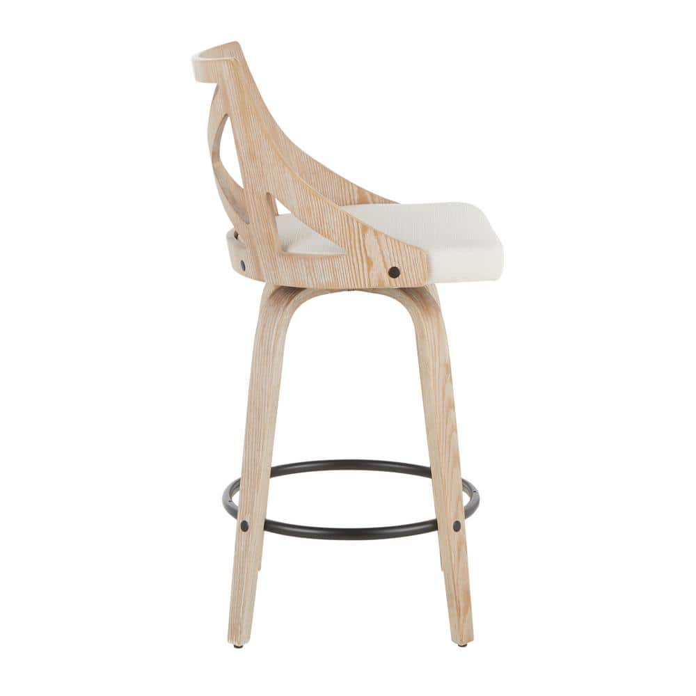 Charlotte Beige Swivel Wood and Metal Counter Stools, Set of 2