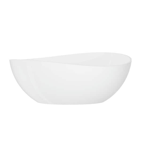 63 in. x 38 in. Contemporary Solid Surface Freestanding Soaking Bathtub in Gloss White with Overflow and Pop-up Drain