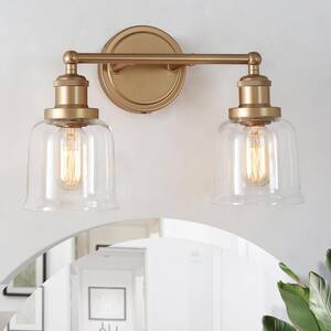 Gold Bell Vanity Light, Modern 2-Light Champagne Gold Bell Wall Sconce Bath Light with Clear Glass Bell Shades