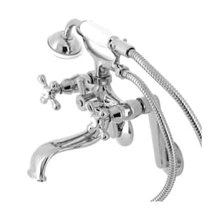 3-Handle Wall Mount Claw Foot Tub Faucet with Hand Shower in Polished Chrome