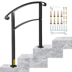 3 ft. Handrails for Outdoor Steps Fits 2 or 3 Steps Stair Rail Wrought Iron Handrail, Matte Black