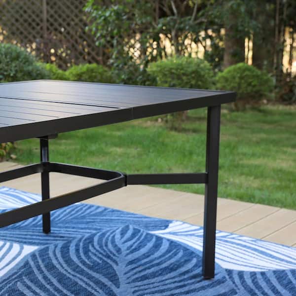 PHI VILLA Black Slat Rectangle Metal Patio Outdoor Dining Table