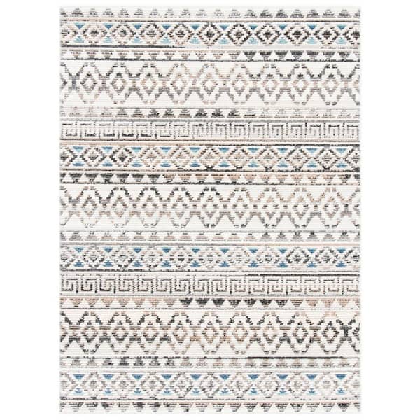 Sedona 9 ft. x 12 ft. Ivory/Gray Striped Geometric Area Rug