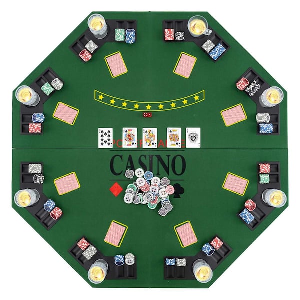 48 in. Poker Table Top-8 Player Foldable Texas Holdem Poker Table Topper Green