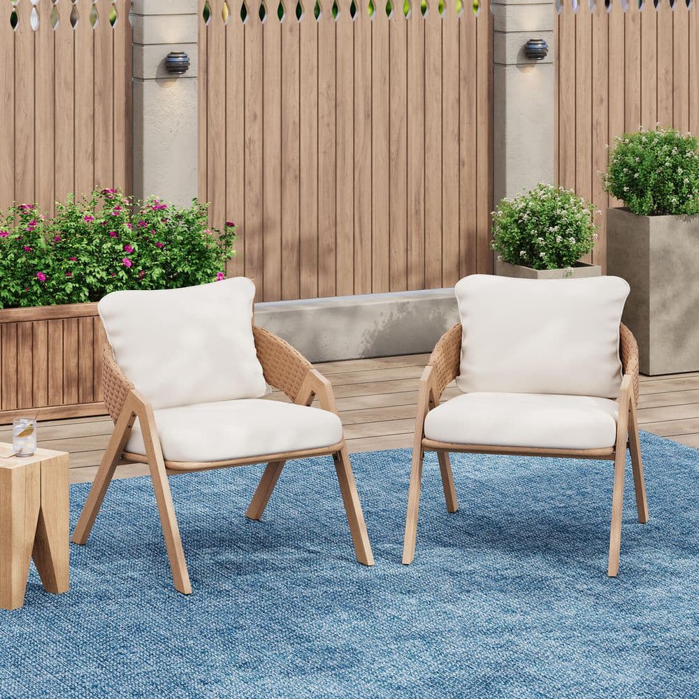 Weather-Resistant Steel Frame Rattan Outdoor Lounge Chair with Cushions Set of 2 Durable Construction price history on PriceWatchPro