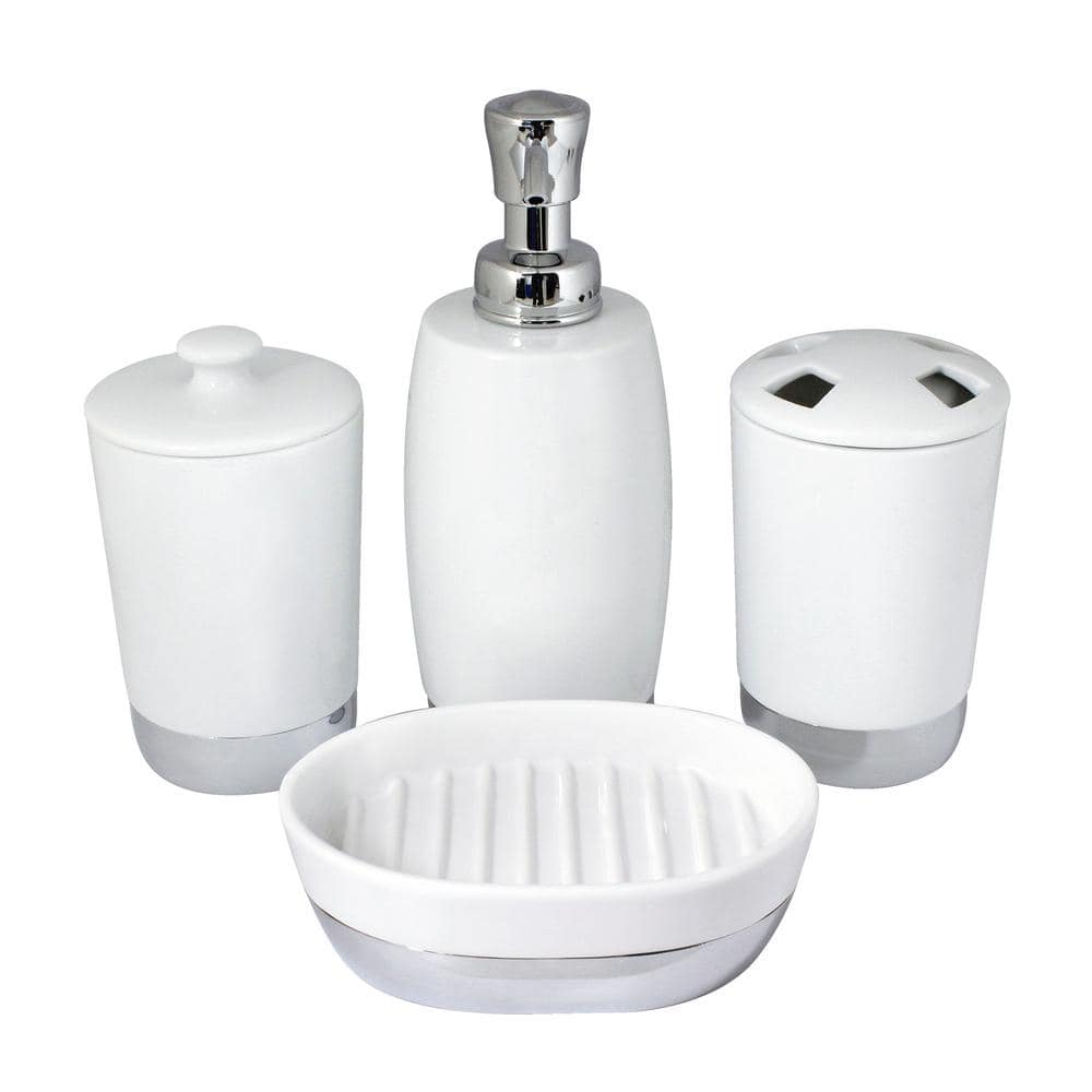Modona Arora 4 Piece Bathroom Accessories Set In White Porcelain And Polished Chrome Bs01 4p A The Home Depot