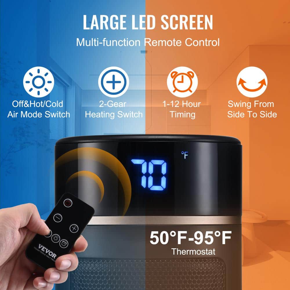 20-inch Black and Silver Ceramic Electric Heater with Thermostat