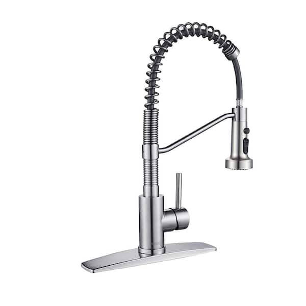 FORIOUS Single-Handle Pull Down Sprayer with Kitchen Faucet Kitchen Sink Faucet in Brushed Nickel