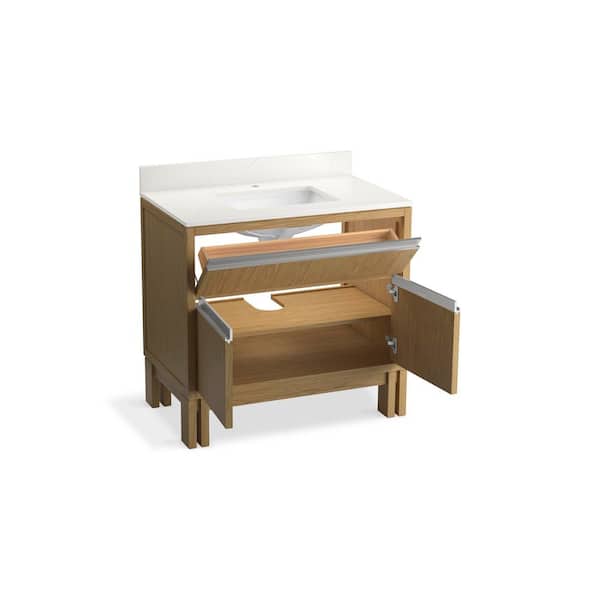 Solive 36 in. Light Oak Bath Vanity Cabinet with Sink and Quartz Top