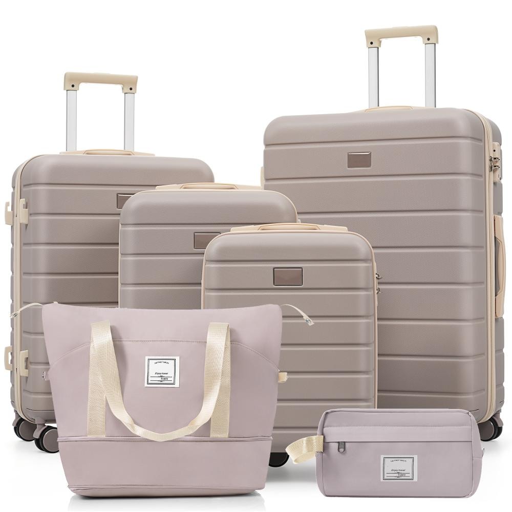 6-Piece Rosy Brown Hardside Luggage Set with Expandable Travel Duffel Bag and Waterproof Toiletry Kit
