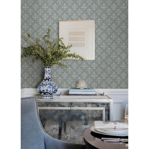 396 in. L x 20.50 in. W Blue Frances Blue Fishscale Wallpaper