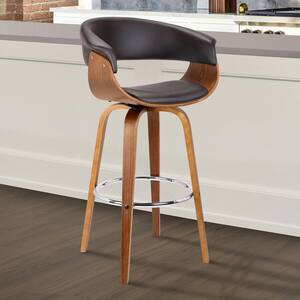Julyssa 26 in. Brown Faux Leather with Walnut Wood Mid-Century Swivel Counter Height Bar Stool