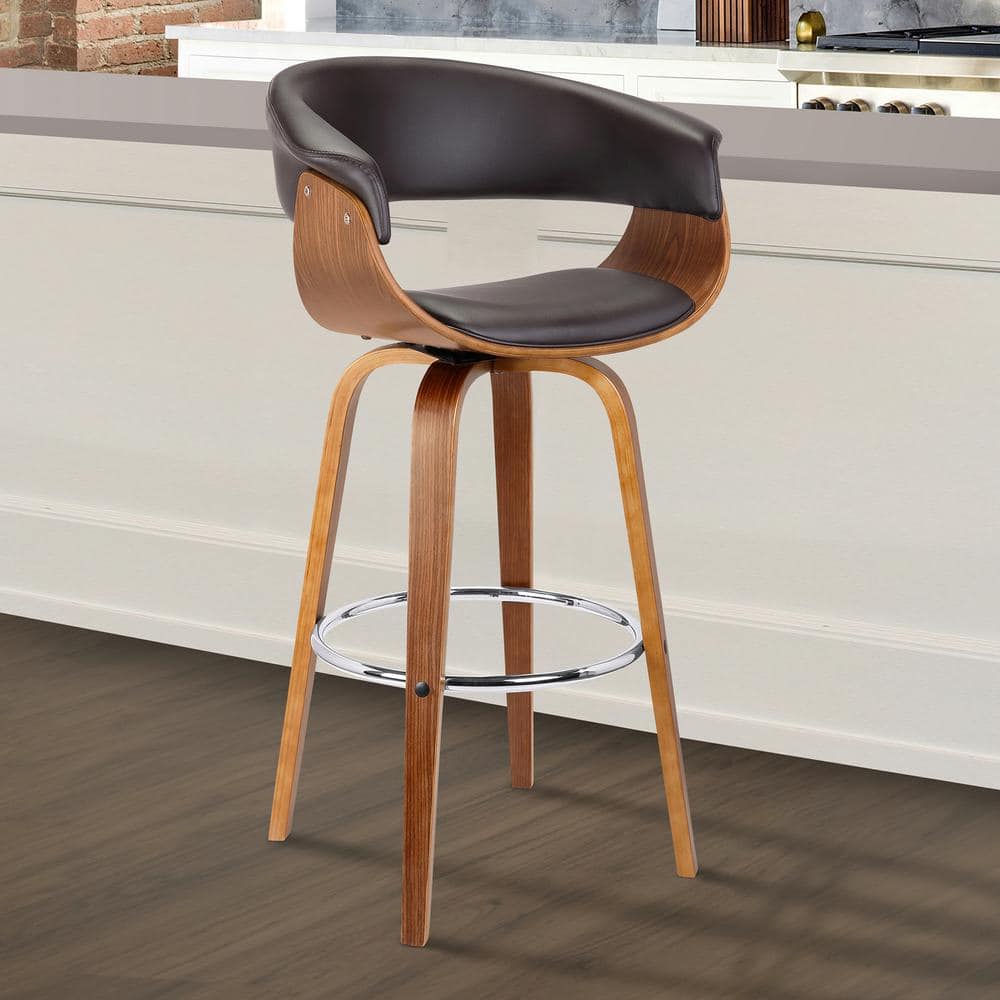 Julyssa 26 in. Brown Faux Leather with Walnut Wood Mid-Century Swivel Count
