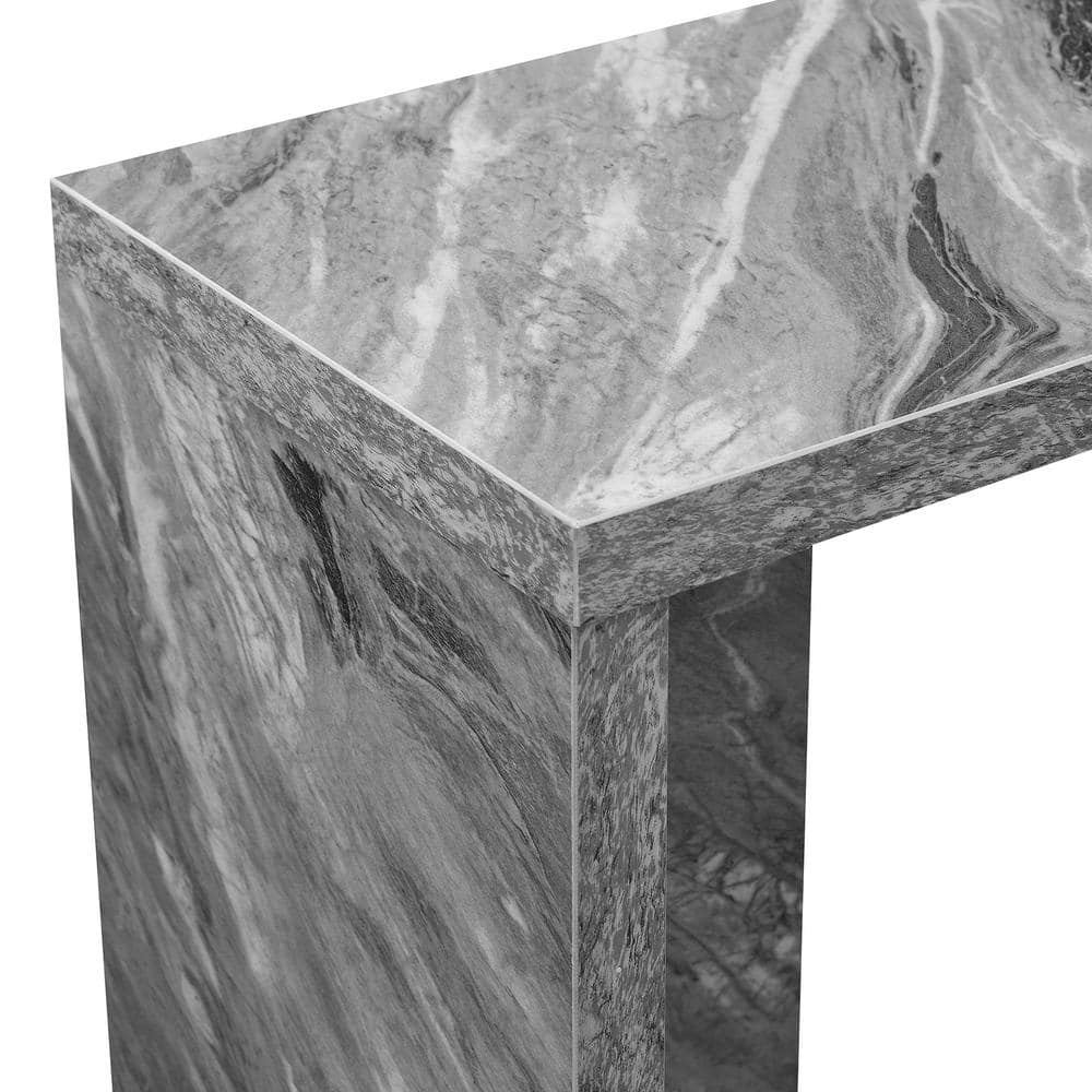 Gray Faux Marble C-Shaped End Table