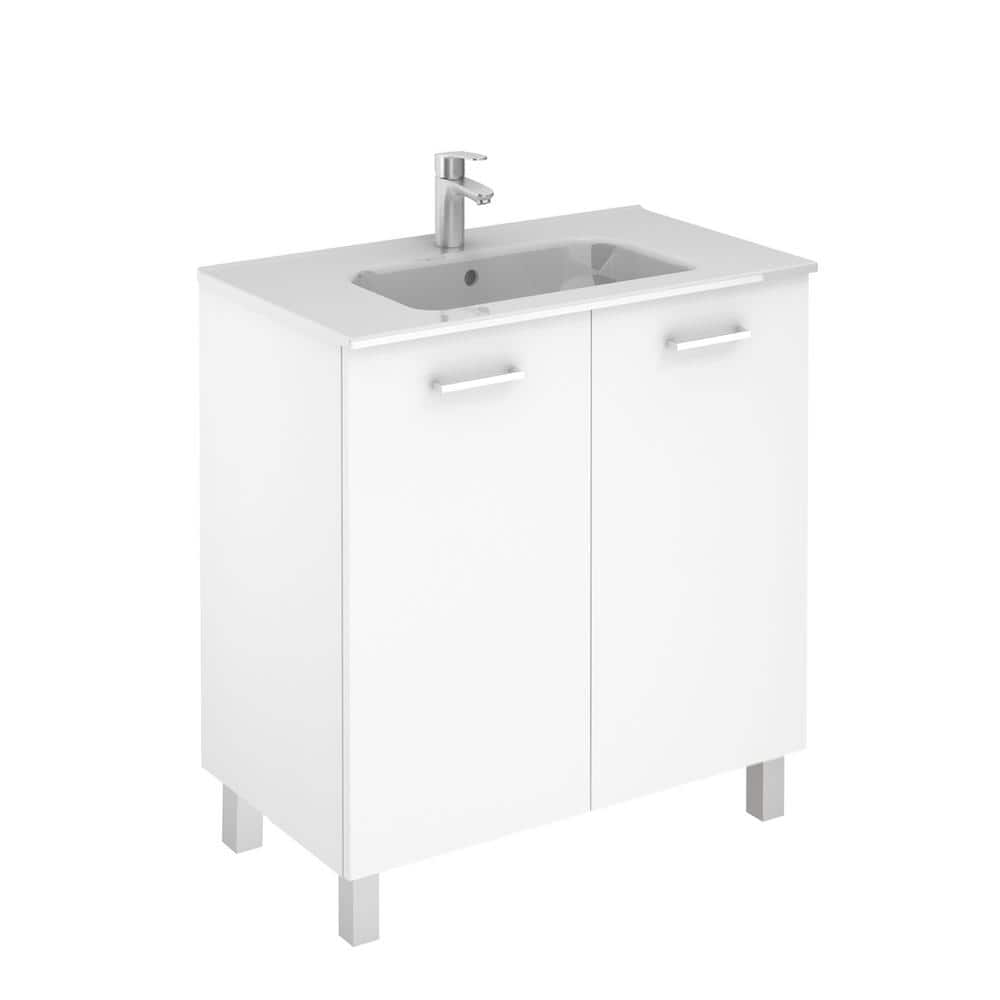 WS Bath Collections Logic 31.5 in. W x 18.0 in. D x 33.0 in. H Bath Vanity in Glossy White with Vanity Top and Ceramic White Basin, Gloss White -  Logic 80 WG
