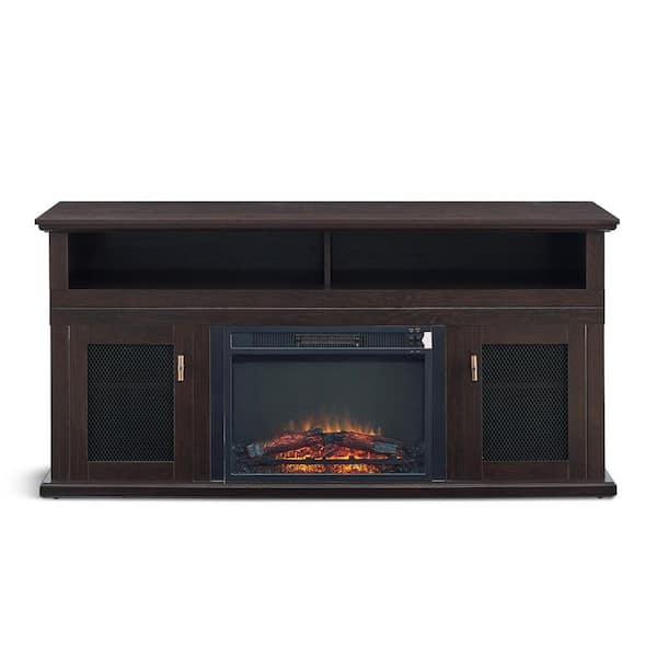 65 in. Brown Retro Industrial TV Stand with Electric Fireplace its TV's up to 72 in. with