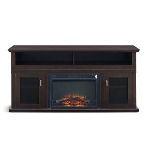 65 in. Brown Retro Industrial TV Stand with Electric Fireplace its TV's up to 72 in. with Storage