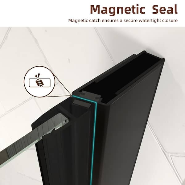 Modern 28 to 29-3/8 in. W x 72 in. H Pivot Frameless Shower Door in Matte Black Finish with 1/4 in. (6mm) Clear Glass