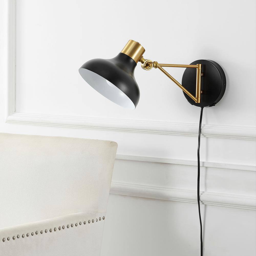 Lynn 15" Black and Brass Gold Iron Swing Arm Wall Sconce
