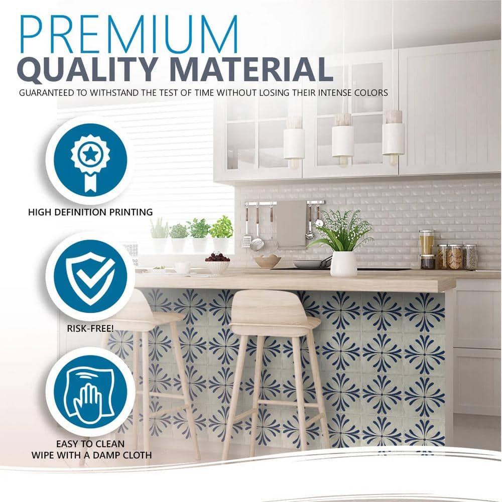 Midnight Blue and Cream Vinyl Peel and Stick Mosaic Tile Set