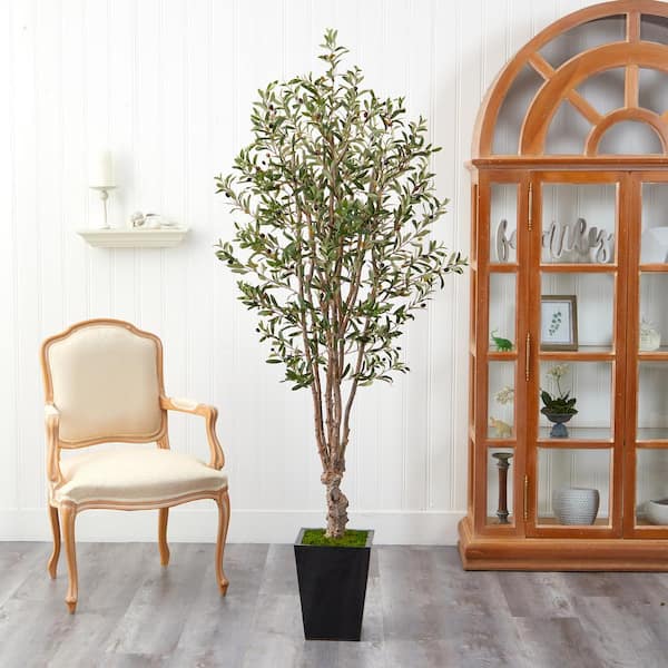 Nearly Natural 6.5 ft. Olive Artificial Tree in Black Metal Planter