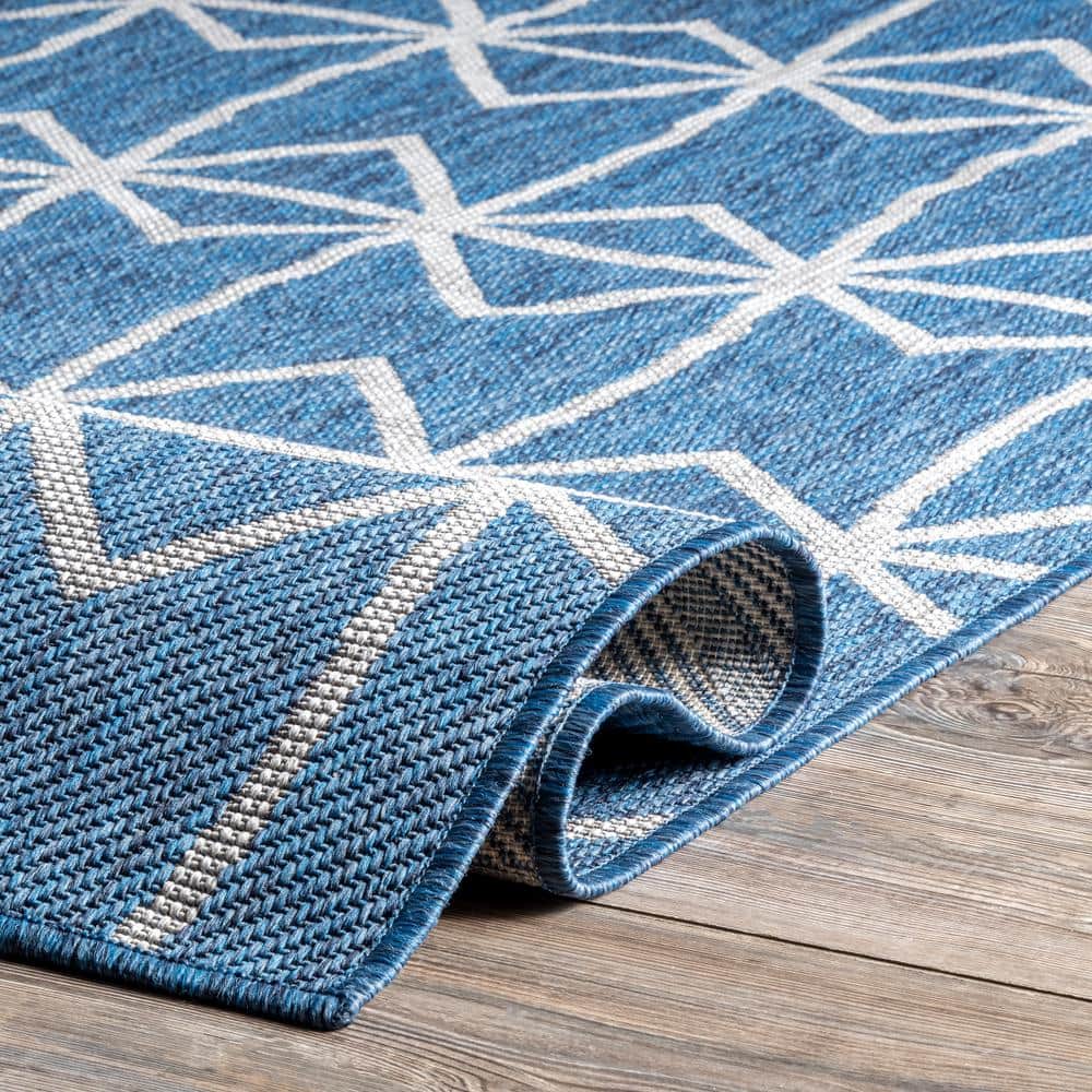 Modern Geometric Trellis 4' x 6' Blue Synthetic Area Rug