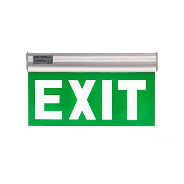 3-Watt Integrated LED Green Acrylic/Aluminum Emergency Light Exit Sign for Hallways, Stairwells 1 Pack