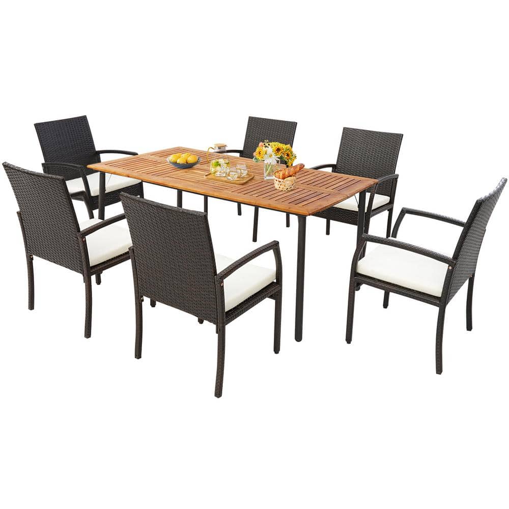 Natural Acacia Wood Outdoor Dining Table with Black Metal Legs