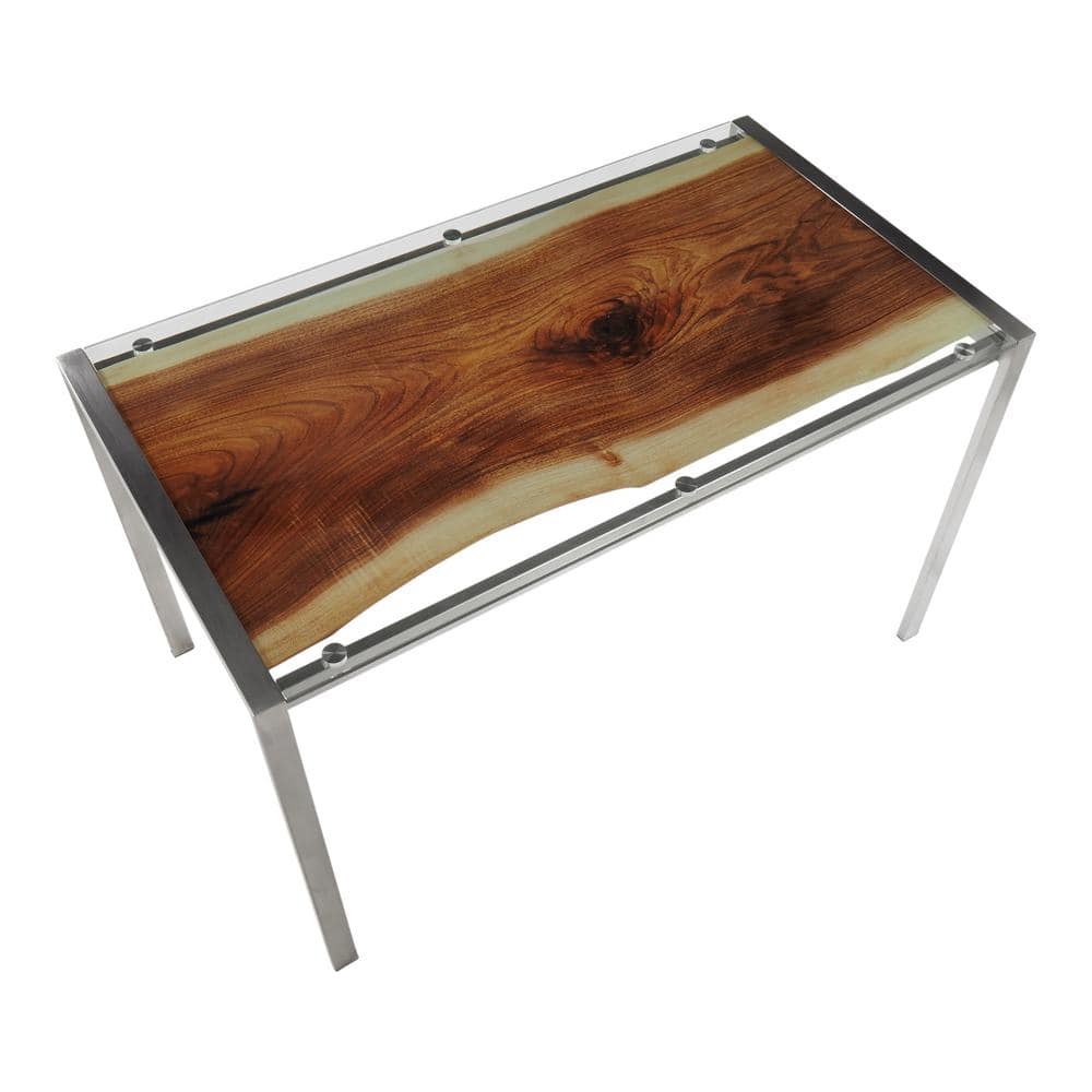 Rectangular Brown Glass Dining Table with Stainless Steel Frame