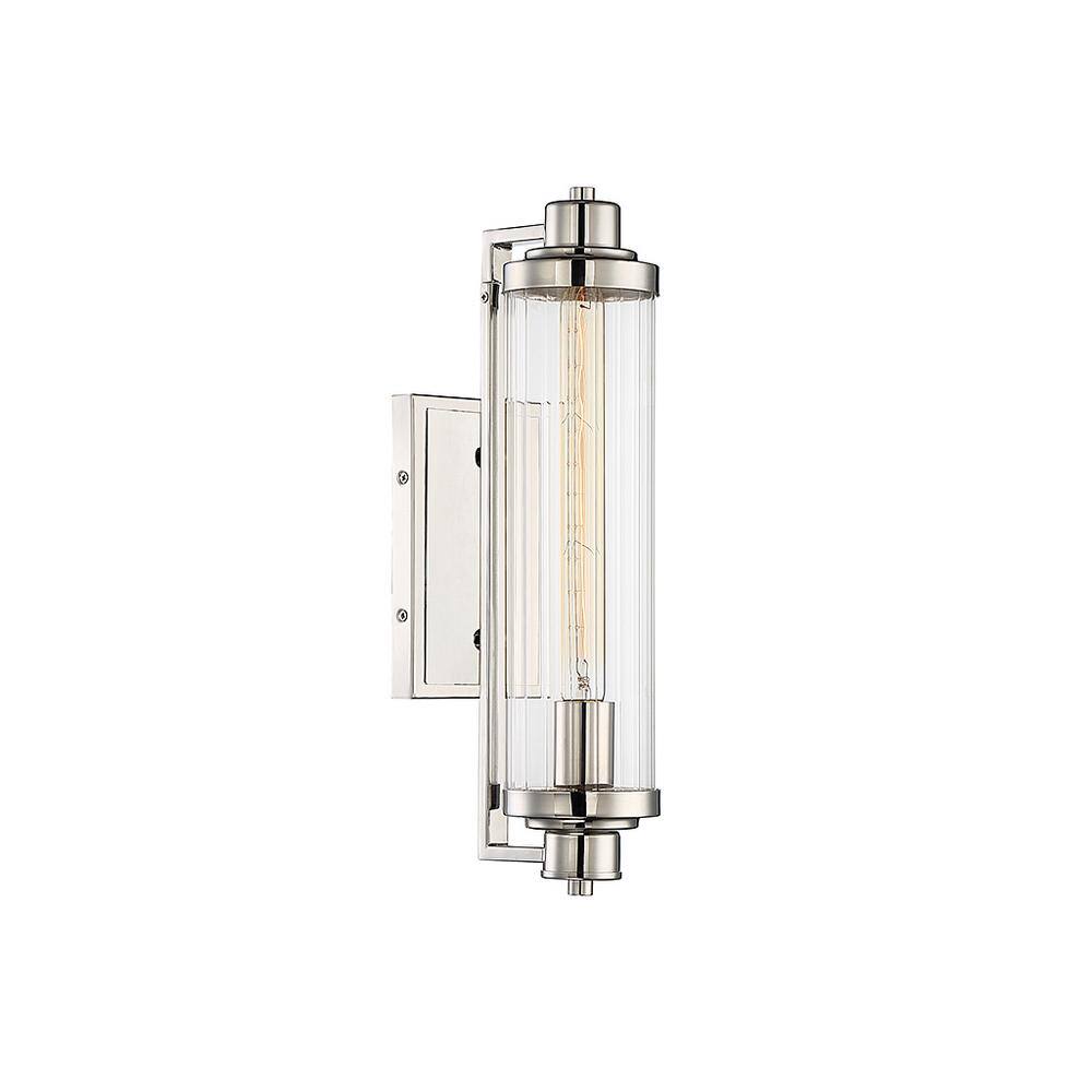 Polished Nickel Ribbed Glass 18" Wall Sconce