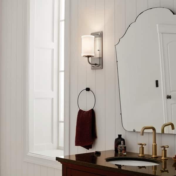 Vetivene 1-Light Classic Pewter Bathroom Wall Sconce Light with Opal Glass