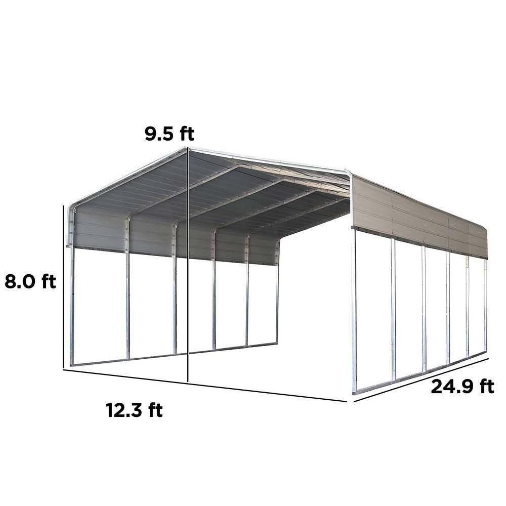 Gray Galvanized Steel Carport with Corrugated Roof Panels