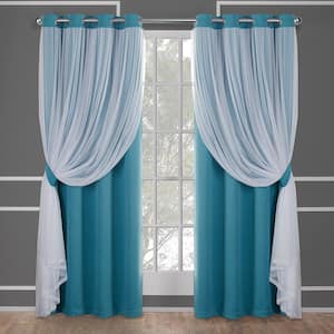 Catarina Turquoise Solid Lined Room Darkening Grommet Top Curtain, 52 in. W x 84 in. L (Set of 2)