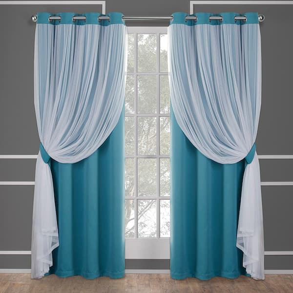 EXCLUSIVE HOME Catarina Turquoise Solid Lined Room Darkening Grommet Top Curtain, 52 in. W x 108 in. L (Set of 2)